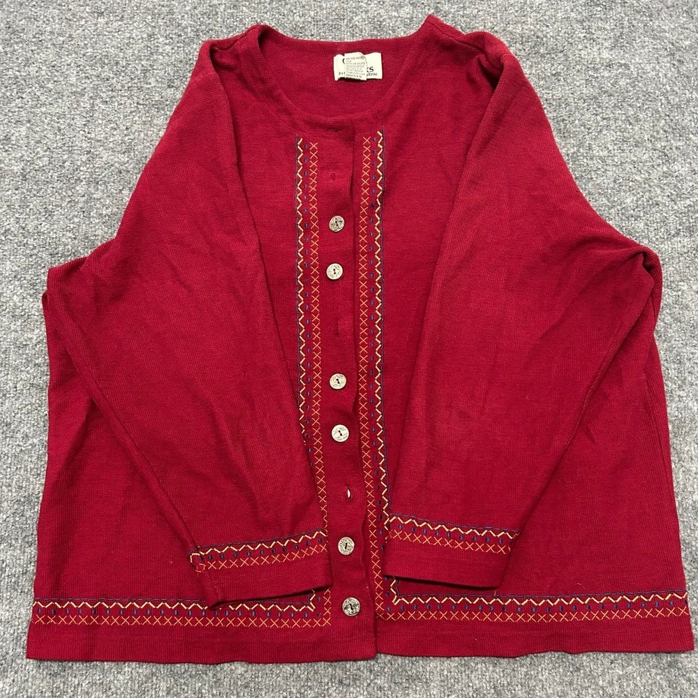 C.J. Banks Cardigan Womens Size 2X Red Embroidered Button Front Knit Sweater